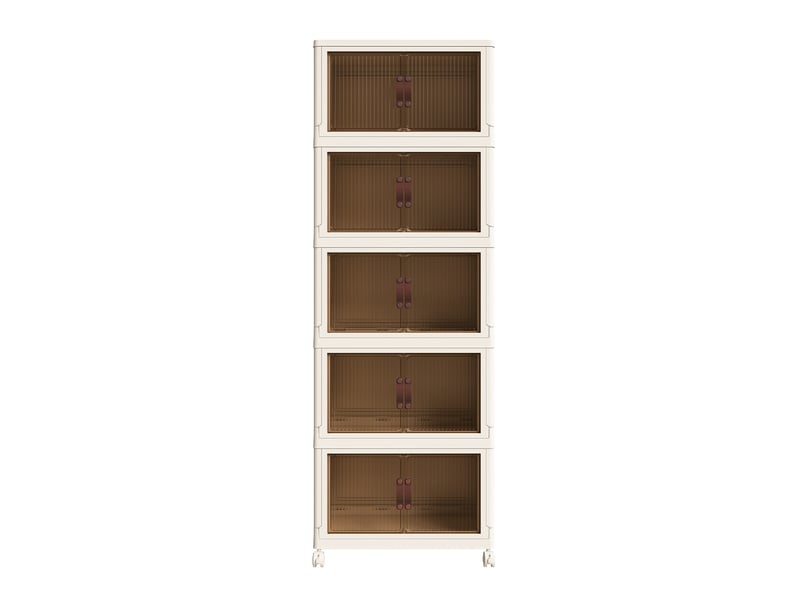  Meuble de rangement pliable 5 53x30x156 cm,porte magnétique transparente et 4 roulettes multidirectionnelles,aux chambres salon  - Conforama A
