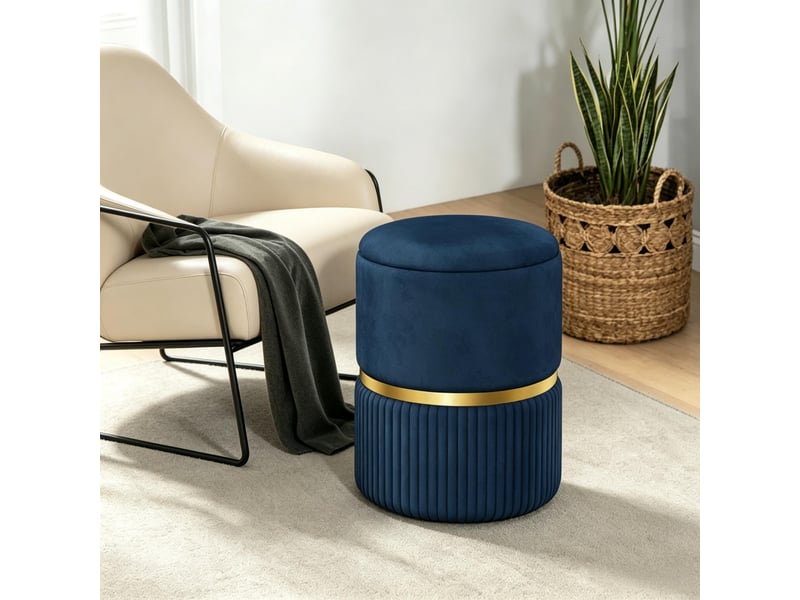 Pouf repose-pieds - tabouretrepose-pieds avec rangement, velours tricoté, 36 x 36 x 44 cm, avec repose-pieds, bleu - Conforama C