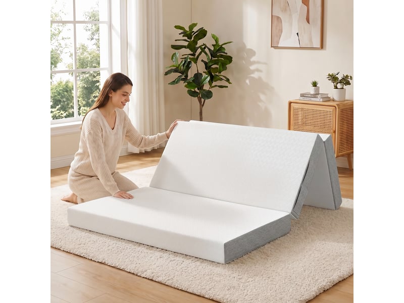  Matelas pliant en 3 parties, 140x190x15cm, matelas d'appoint en mousse à mémoire de forme au gel, blanc  - Conforama C