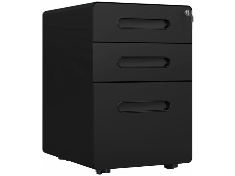  Caisson bureau mobile verrouillable avec 3 tiroirs pour format a4, lettre, 39 x 48 x 59 cm, légal, noir  - Conforama B