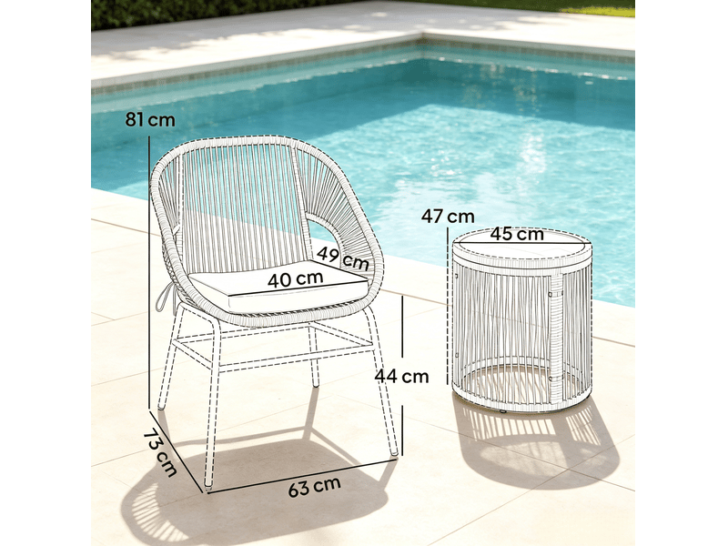 Salon de jardin 2 personnes beige avec 2 fauteuils et table ronde en verre trempé - Conforama C