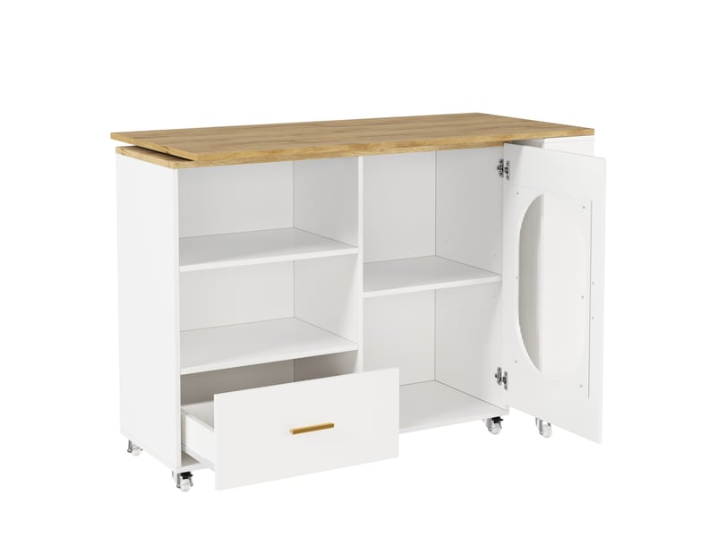  Îlot de cuisine mobile à plateau pivotant 360° 120-180x60x90 cm blanc naturel  - Conforama D