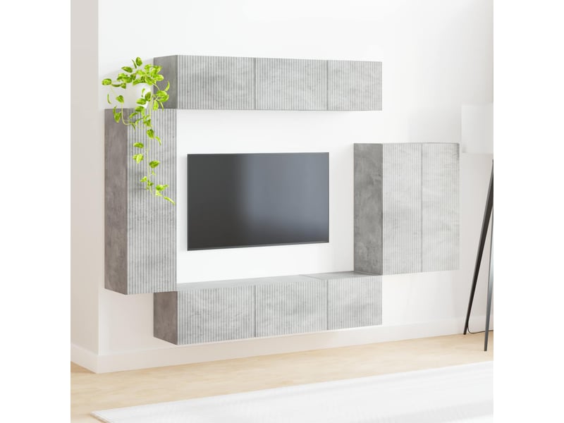  Ensemble de meuble tv - banc tv - meuble de rangement mural 6 pcs gris béton  - Conforama D