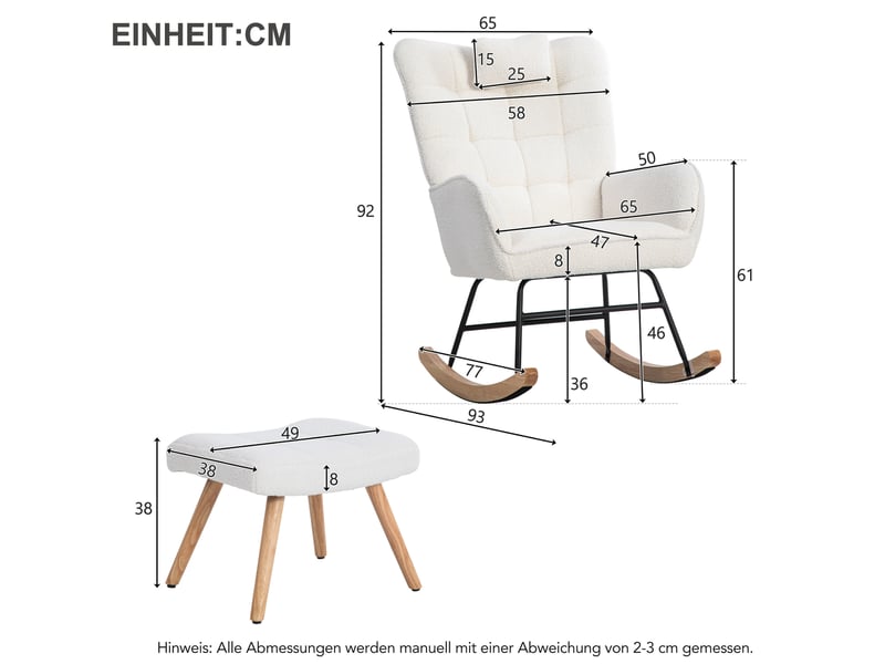 Fauteuil à bascule modenvie blanc en bouclette avec repose-pieds et coussin de tête hauteur 92 cm  - Conforama C
