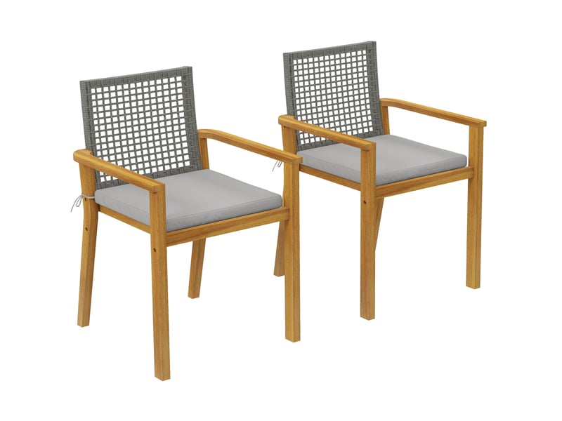 Ensemble de 2 chaises de jardin empilables en bois avec coussins, accoudoirs et dossier amovibles, 59 x 55 x 86 cm, naturel - Conforama A