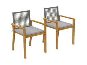 Ensemble de 2 chaises de jardin empilables en bois avec coussins, accoudoirs et dossier amovibles, 59 x 55 x 86 cm, naturel