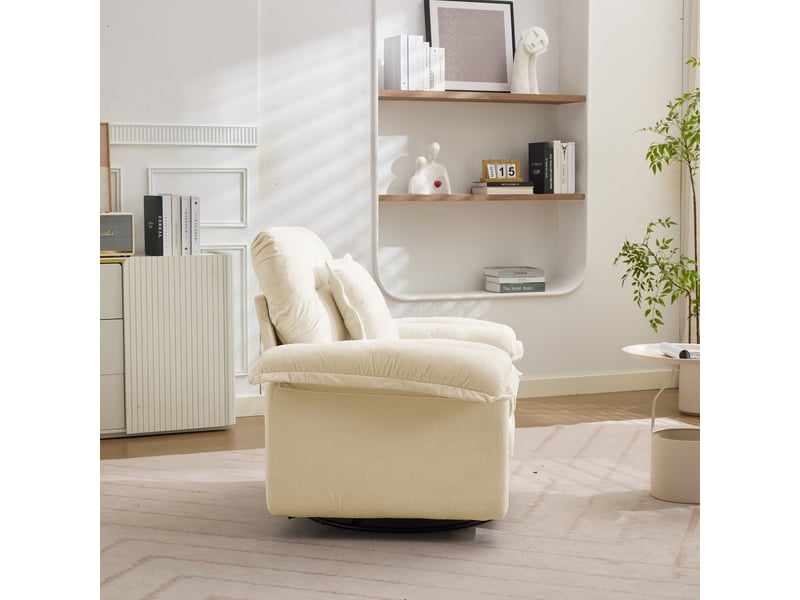  Fauteuil pivotant 360° oversize avec coussin de soutien  - base métallique, chenille beige  - Conforama E