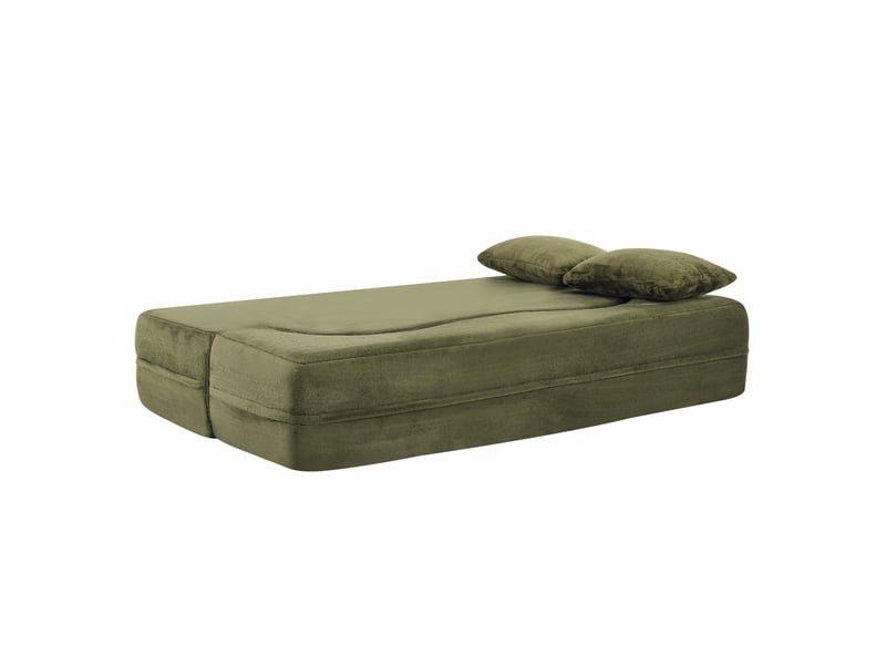  Canapé droit convertible et compressé 2 places, pliable, en microfibre vert olive  - Conforama D