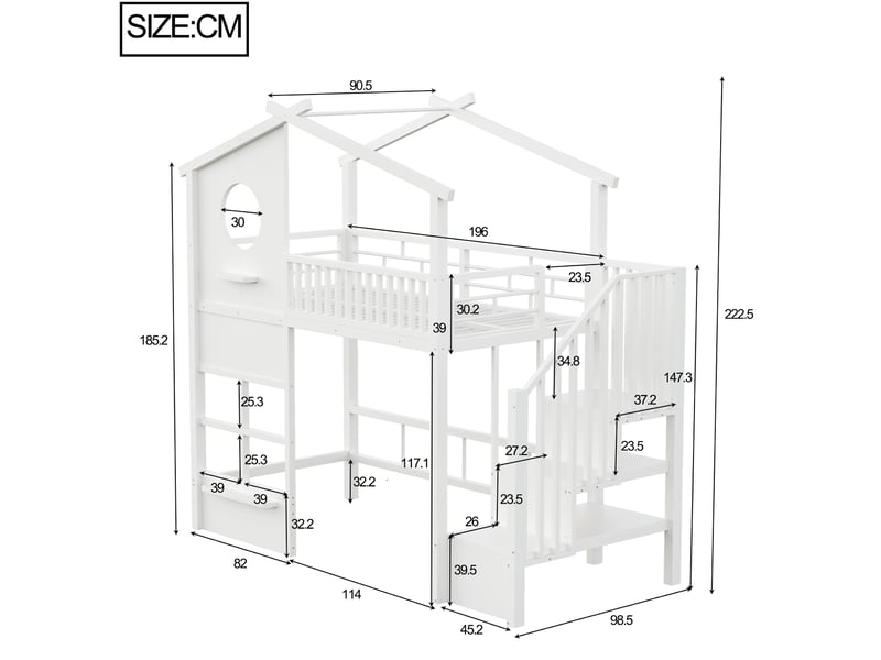 Lit mezzanine modenvie 90 x 200 cm forme maison led escalier de rangement blanc - Conforama C