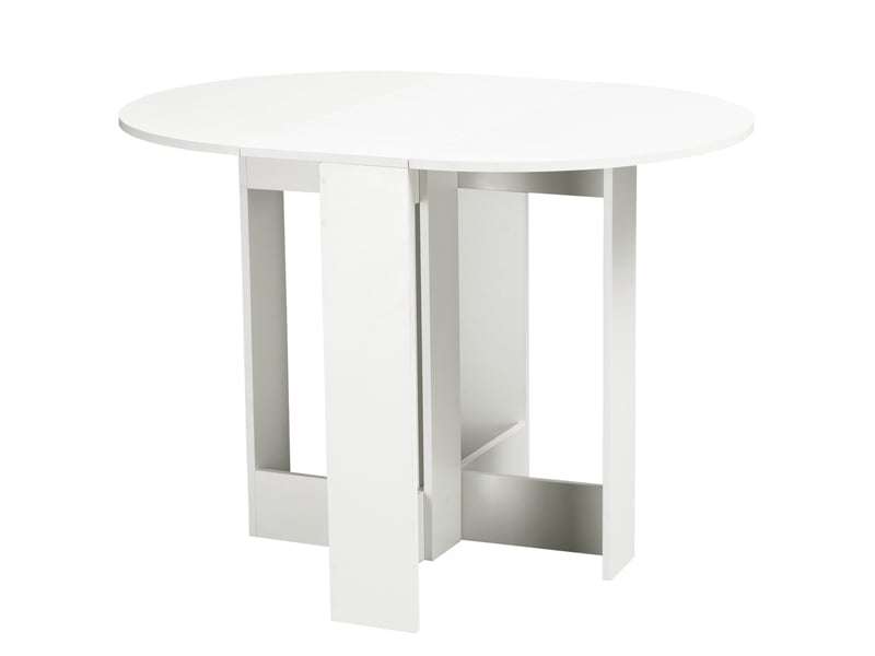  Table salle à manger pliante, 2 rallonges rabattables, 2-4 pers., 104x76x73,7 cm, blanche.  - Conforama A