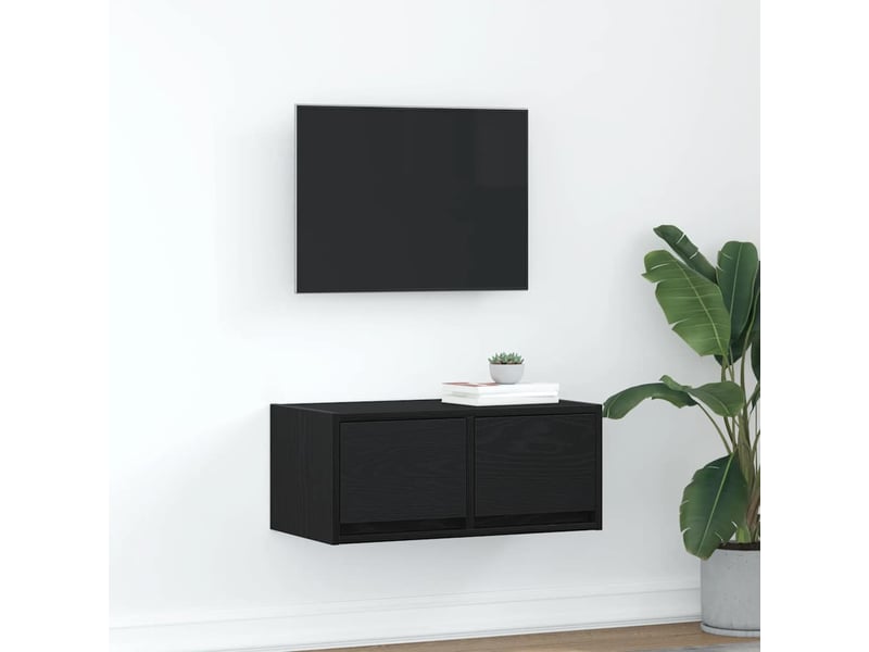  Meuble tv - banc tv - meuble de rangement chêne noir 60x31x25,5 cm bois d'ingénierie  - Conforama B