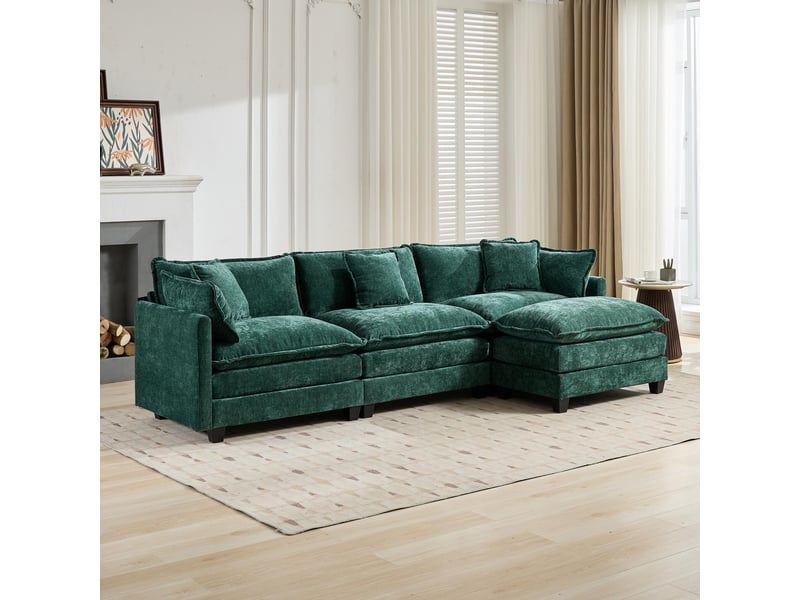  Pouf cloud modulable vert en chenille, coussin double couche, accessoire canapé moderne  - Conforama E