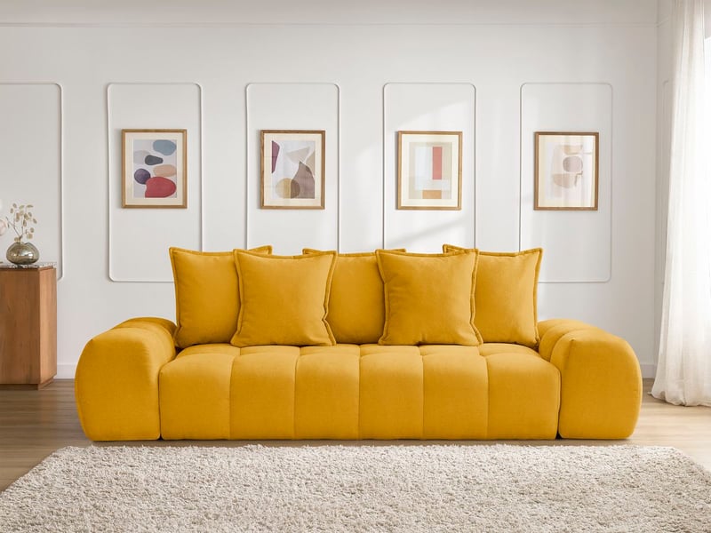  Bobochic canapé droit fixe 3 places everest tissu texturé jaune EVEREST - Conforama D