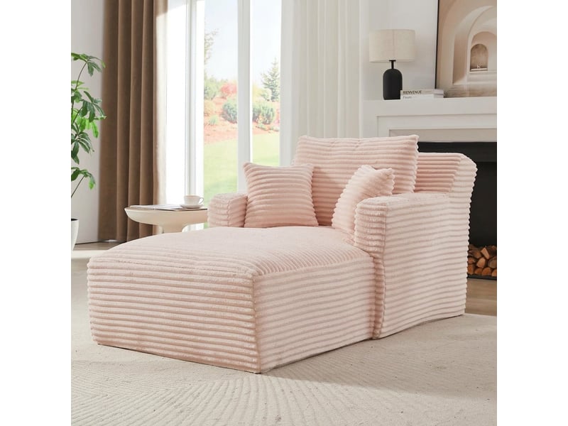 Méridienne en velours côtelé rose fauteuil de relaxation 1 place sans montage - Conforama B