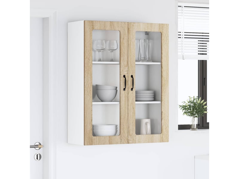  Meuble mural de cuisine, cabinet en verre mural chêne sonoma 80x31x100cm shl1148  - Conforama D
