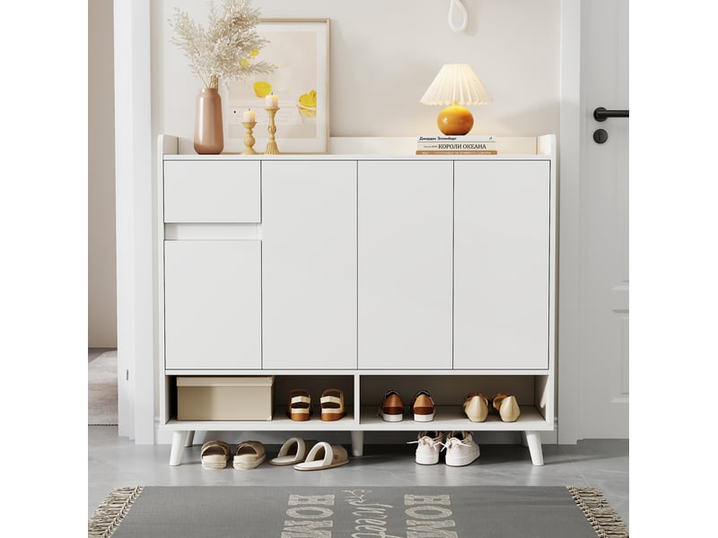 Buffet haut blanc avec 4 portes, 1 tiroir et étagère réglable - 120 x 35 x 99 cm  - Conforama C