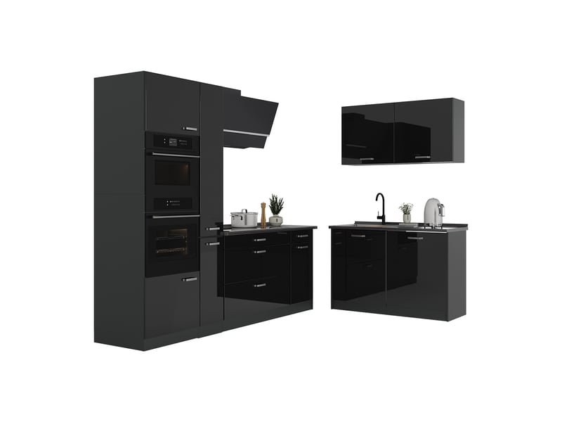  Vicco cuisine en angle, noir haute brillanceanthracite, 230 x 120 cm sans plan de travail  - Conforama E
