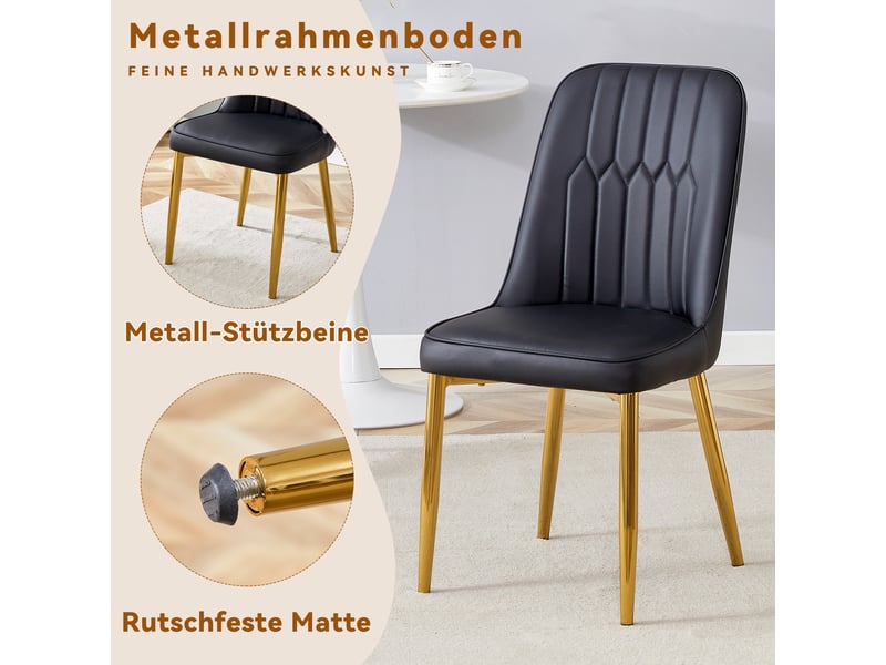  Lot de 2 chaises de salle à manger,43x41,5x89 cm,similicuir et métal doré,noir  - Conforama E