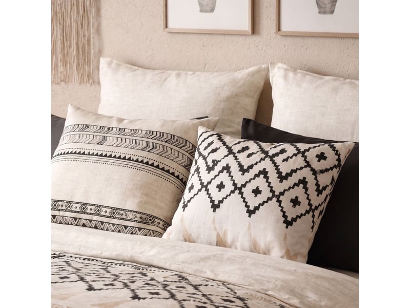  Parure housse de couette 260x240cm + 2 taies motif bohème écru et noir 100% coton - silesy SILESY - Conforama C
