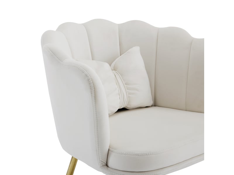 Fauteuil rembourré à dossier pétale avec coussin de soutien et pieds métalliques dorés en velours beige - Conforama E