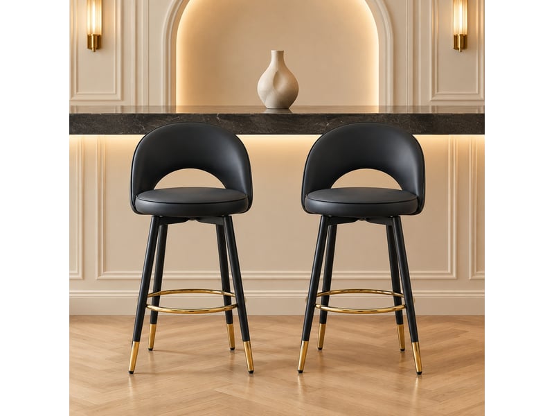 Tabourets de bar lot de 2 pivotants à 360° - lpospi - dossier ajouré, assise rembourrée, métal et simili cuir - noir  - Conforama C
