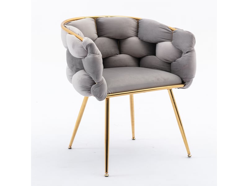  Fauteuil d’appoint,70x59x75 cm,avec accoudoirs et pieds dorés,velours,gris  - Conforama D