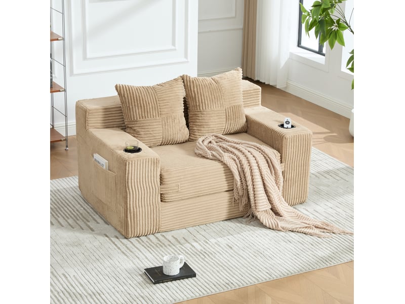  Canapé-lit 2 places modenvie convertible en velours côtelé kaki 151 x 133 cm  - Conforama B