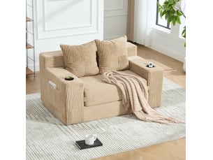 Canapé droit compressé convertible <strong>MODENVIE</strong> <strong></strong> 2 places Velours côtelé beige
