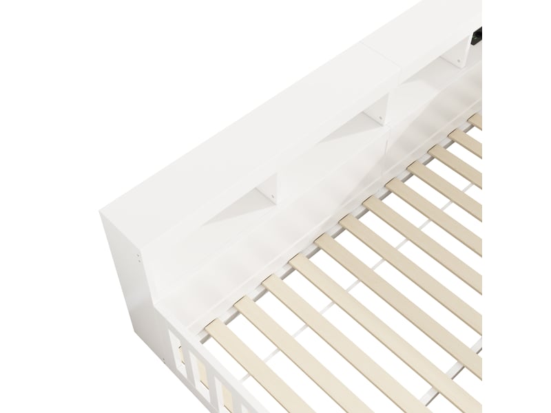  Lits enfant 140x190 cm, canapé-lit,  rangement, prise et usb, sommier, aggloméré, blanc, sans matelas  - Conforama E