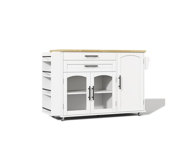 Desserte de cuisine extensible 120 x 4570 cm – blanc et naturel – 5 roues verrouillables, rangement modulable - Conforama D