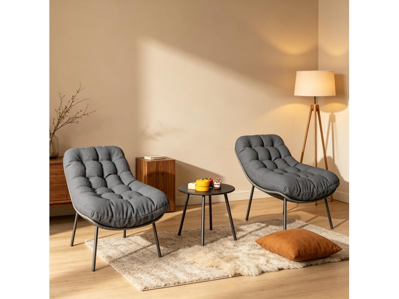  Salon de jardin 2 personnes 66x99x73 cm avec coussins de 15 cm métal gris  - Conforama C