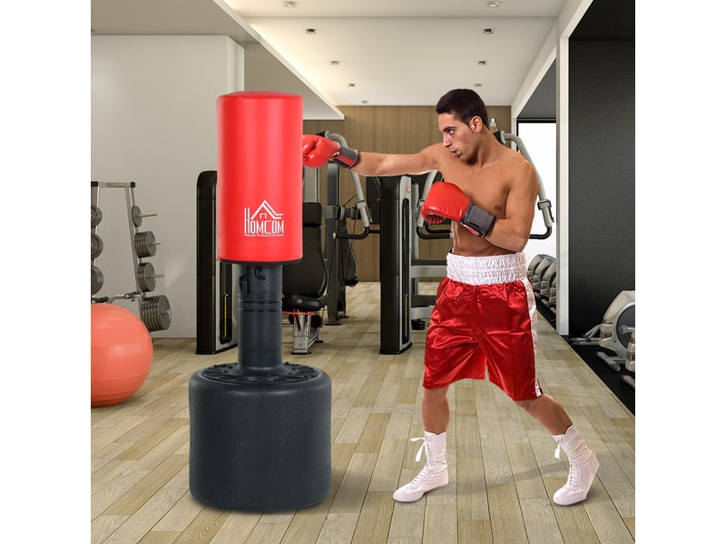  Sac de frappe autoportant robuste avec hauteur réglable (145-172 cm), sac de frappe rempli d'eau (100 kg) et de sable (120 kg)  - Conforama C