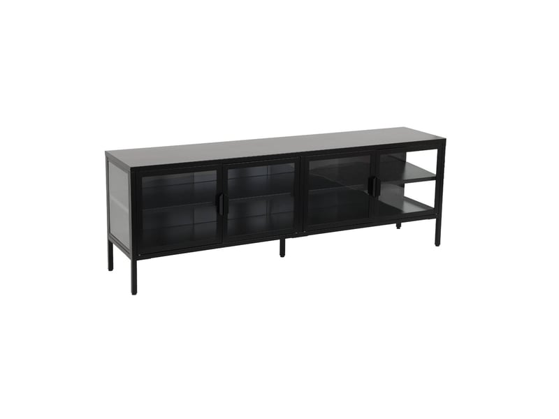  Meuble tv industriel métal et verre trempé 4 portes 160cm noir - arkansas  - Conforama A
