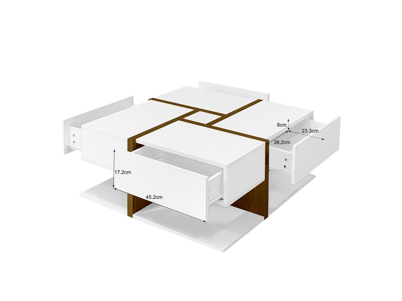  Table basse 78x78x34,8 cm 4 tiroirs brillante panneau de particules blanc et couleur bois  - Conforama C