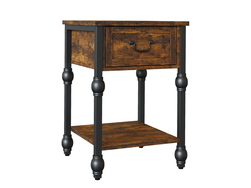  Table d'appoint industrielle tiroir, bout canapé, table chevet carrée, étagère 2 niveaux, mdf métal,  style rétro vintage PHO_15T6NR82 - Conforama A