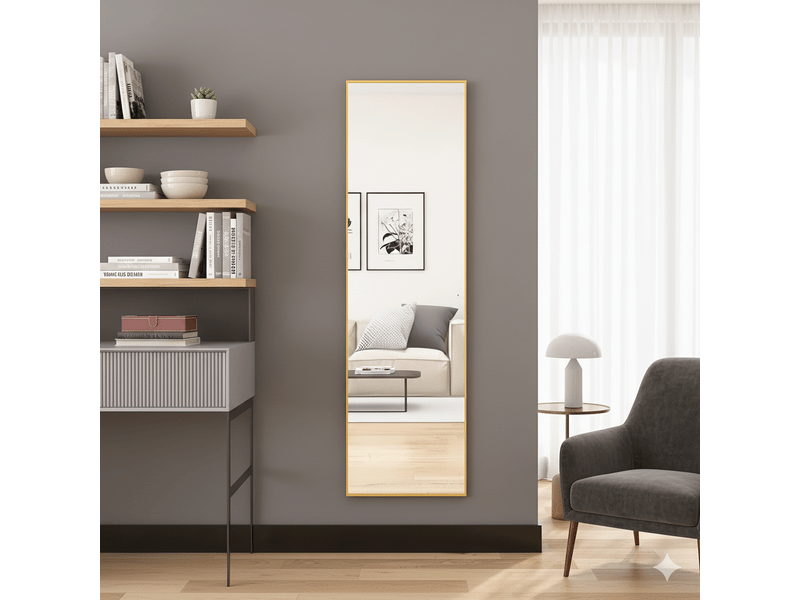 Miroir sur pied 140x40cm doré - miroir mural pleine longueur - cadre en alliage d'aluminium - verre trempé hd anti-explosion - Conforama D