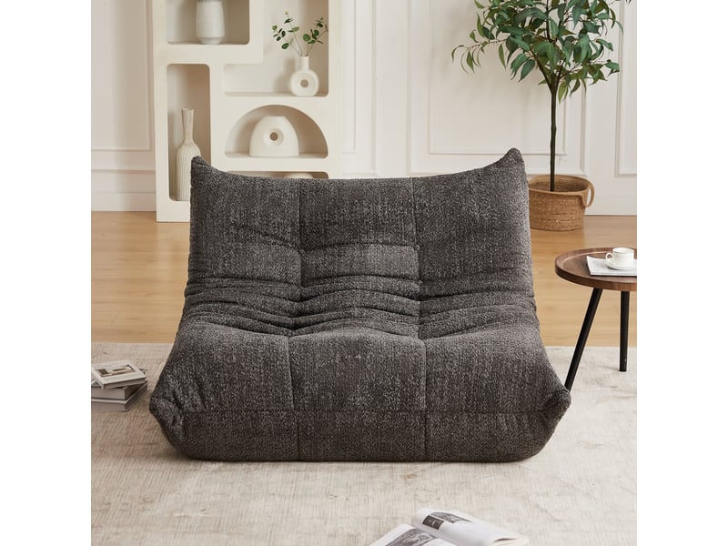  Canapé droit en velours chenille, rembourrage mousse, modèle chenille sans accoudoirs, 83 x 99 x 127 cm, gris  - Conforama D