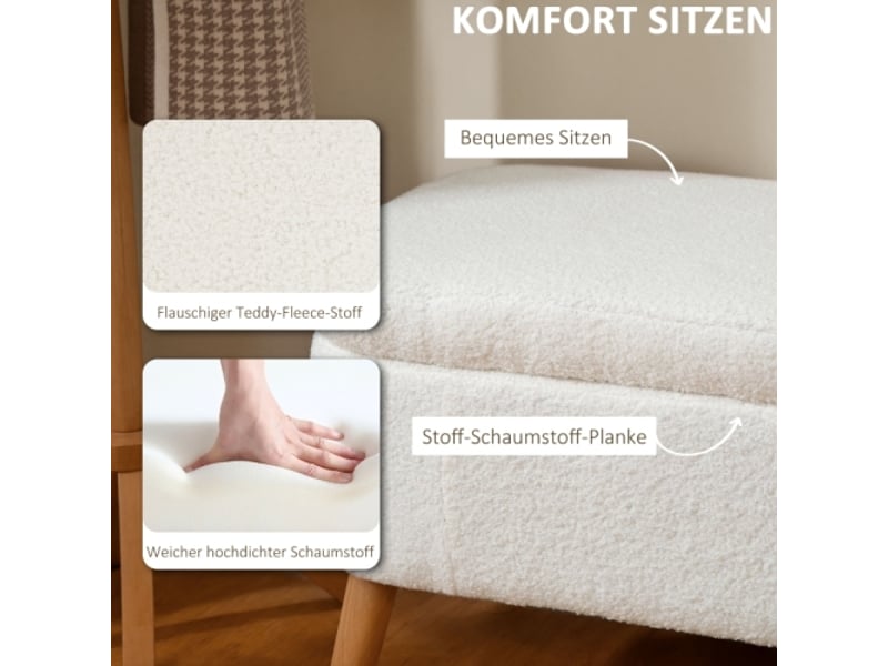  Pouf coffre crème 120x42x45 cm avec 65 l de rangement, tissu polaire, bois d’hévéa  - Conforama D