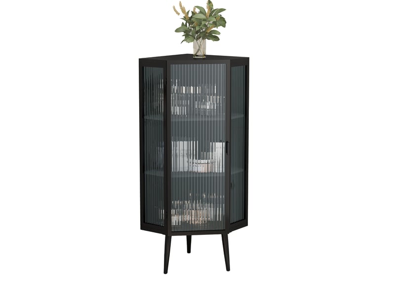 Armoire d'angle 56x42,5x110 cm trois niveaux verre trempé métal noir  - Conforama A