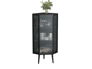 Armoire d'angle 56x42,5x110 cm trois niveaux verre trempé métal noir