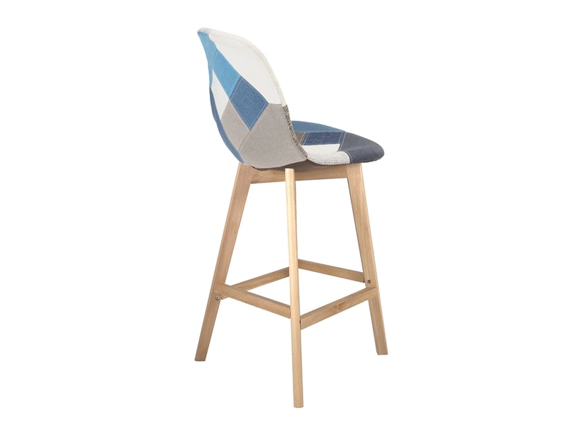  Lot de 2 chaises de bar scandinaves slick 67 cm en tissu patchwork bleu avec pieds en bois 164-SLICK - Conforama E