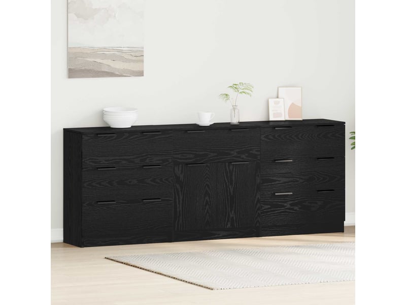  Buffet - bahut - meuble de rangement 3 pc chêne noir 181 x 30 x 70 cm bois d'ingénierie  - Conforama D