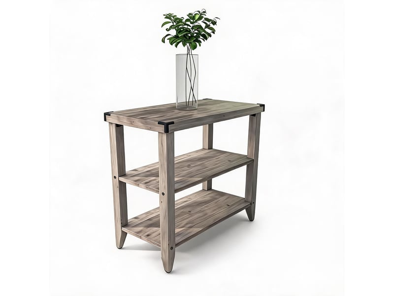  Lot 2 tables d'appoint farmhouse étroites, 3 niveaux, étagères ouvertes rangement, bois protections angle métal, salon chambre PHO_0XDKWDM2 - Conforama A