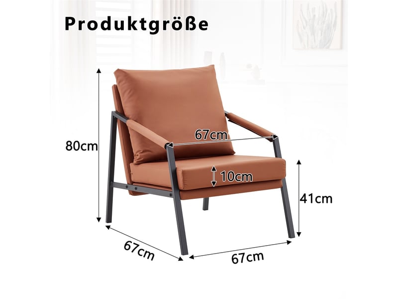  Fauteuil crapaud moderne en similicuir - 67x67x80cm - fauteuil lounge industriel avec cadre en métal noir - marron  - Conforama E