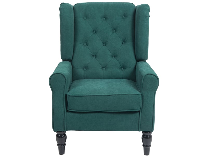 Fauteuil à oreilles avec accoudoirs, coussin capitonné, vert foncé  - Conforama B