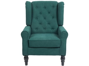 Fauteuil à oreilles avec accoudoirs, coussin capitonné, vert foncé