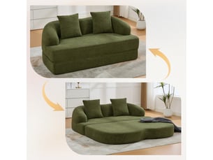 Canapé convertible 2 places chenille vert, canapé lit extensible salon moderne avec coussins confortables