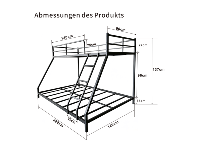 Lit superposé en métal noir 200x140x137 cm avec échelle et barrières - Conforama C