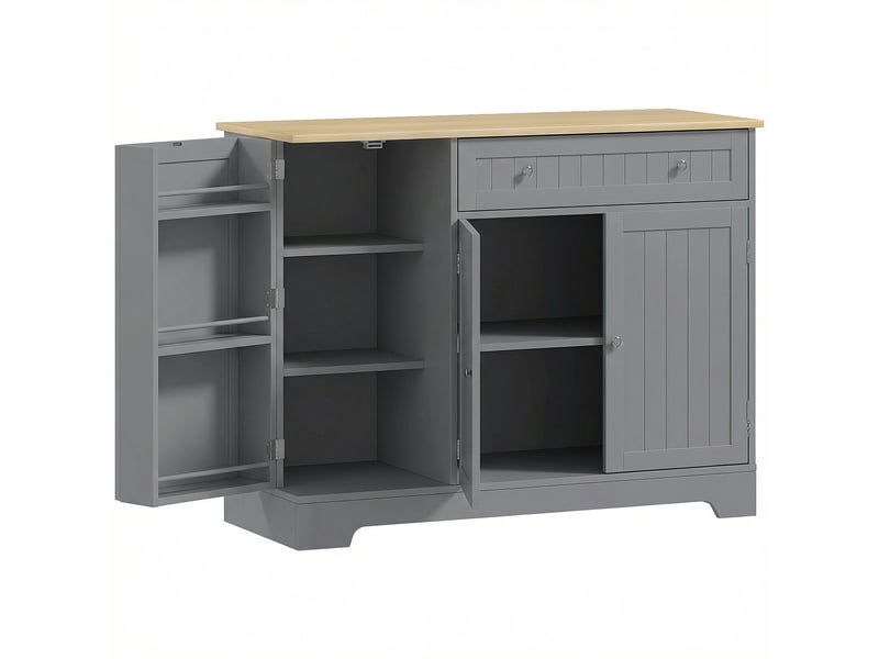  Buffet cuisine, meuble de rangement avec 3 portes, tiroir, 105x40x83cm, étagères de porte et étagère réglable, gris  - Conforama B