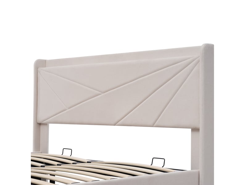 Lit avec rangement 160x200 cm, ports usb et usb-c, sommier à lattes, structure en tissu coton-lin, pour chambre enfant - beige - Conforama E
